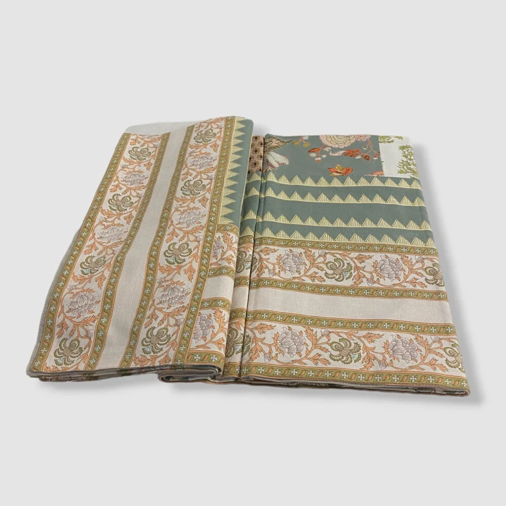 $195 Handprint Beige Tranquil Patchwork Tablecloth 60 x 60